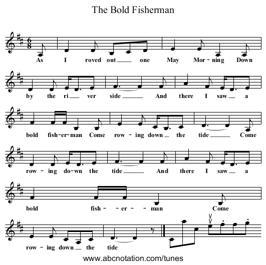 The Bold Fisherman - staff notation