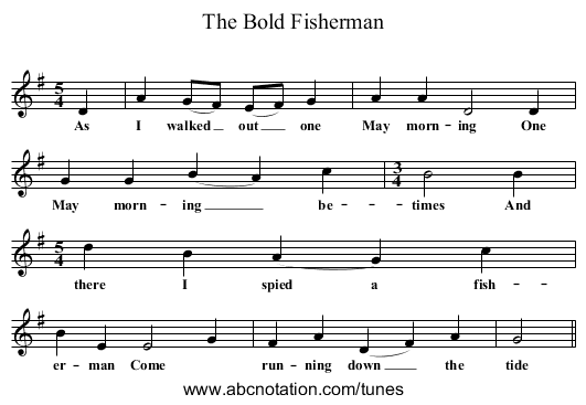 The Bold Fisherman - staff notation