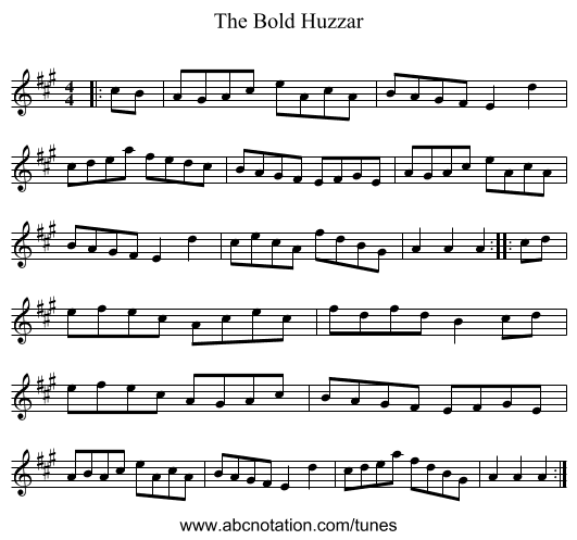 The Bold Huzzar - staff notation