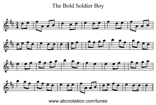 The Bold Soldier Boy - staff notation