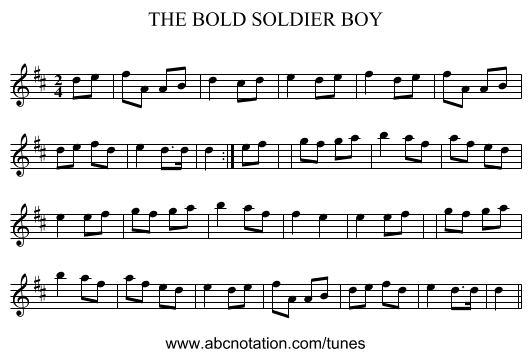 THE BOLD SOLDIER BOY - staff notation