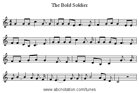 The Bold Soldier - staff notation
