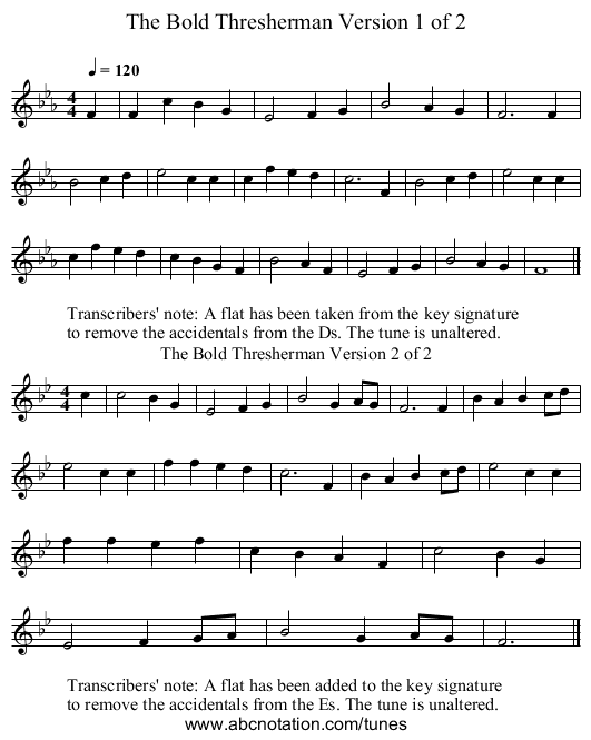 The Bold Thresherman Version 1 of 2 - staff notation