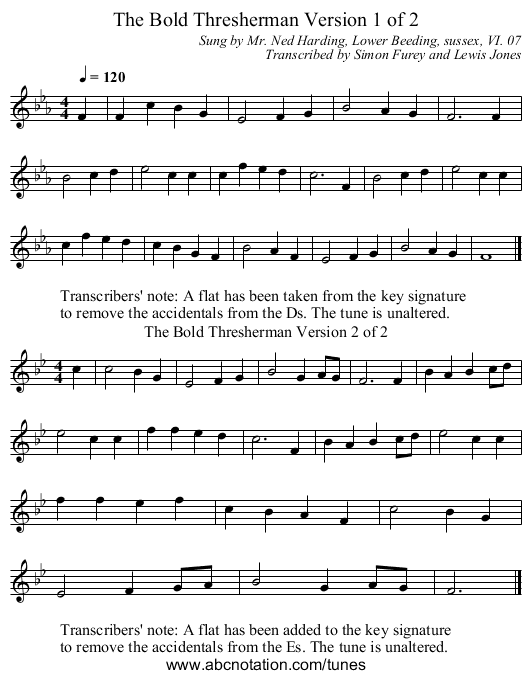 The Bold Thresherman Version 1 of 2 - staff notation