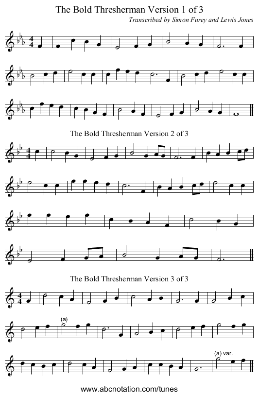 The Bold Thresherman Version 1 of 3 - staff notation