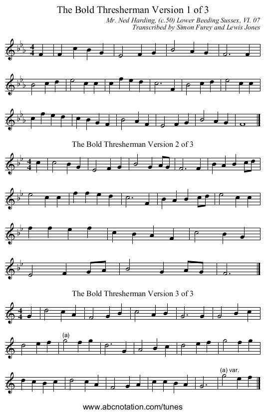 The Bold Thresherman Version 1 of 3 - staff notation