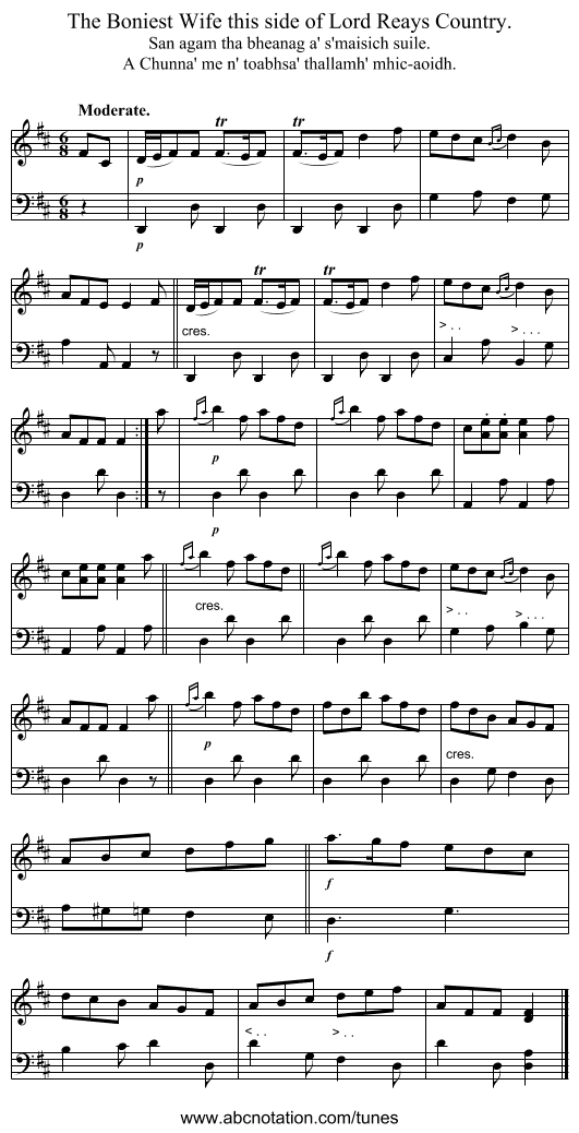 The Boniest Wife this side of Lord Reays Country. - staff notation