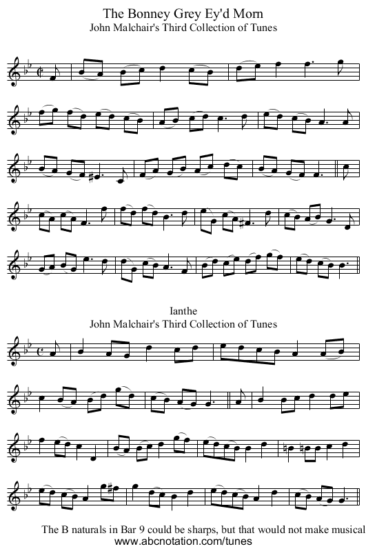 The Bonney Grey Ey'd Morn - staff notation