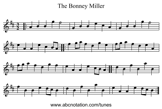 The Bonney Miller - staff notation