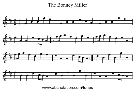 The Bonney Miller - staff notation