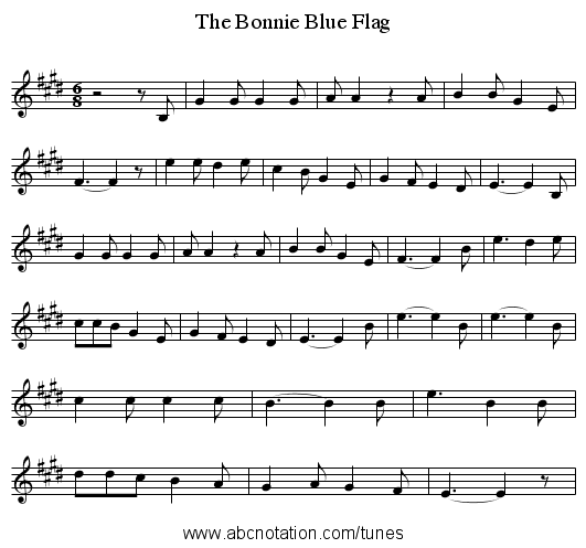 The Bonnie Blue Flag - staff notation