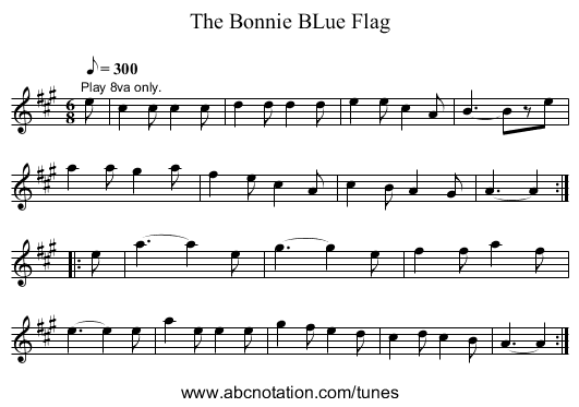 The Bonnie BLue Flag - staff notation