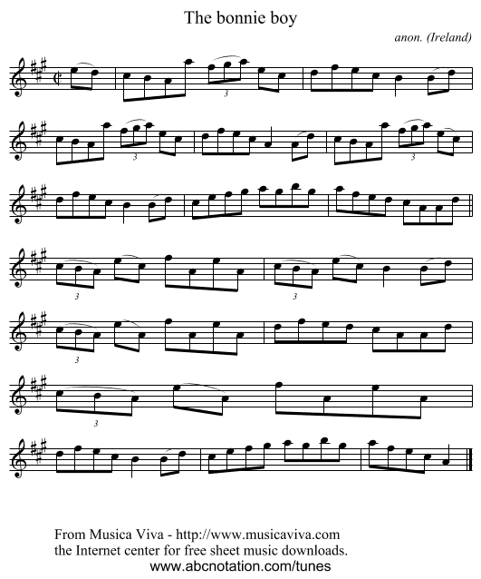The bonnie boy - staff notation