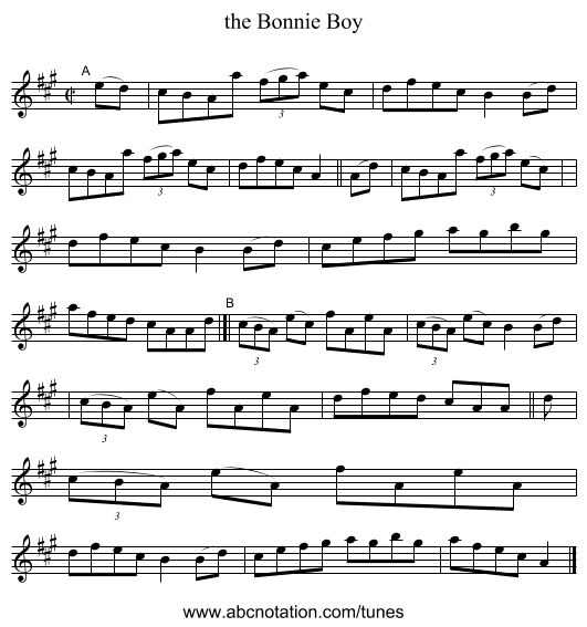the Bonnie Boy - staff notation