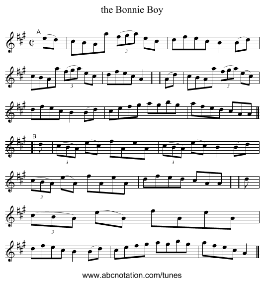 the Bonnie Boy - staff notation