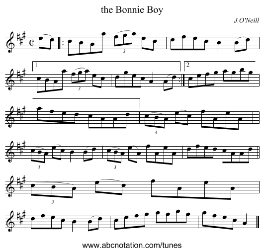the Bonnie Boy - staff notation