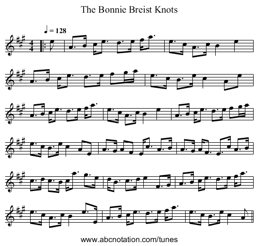 The Bonnie Breist Knots - staff notation