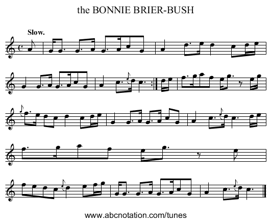 the BONNIE BRIER-BUSH - staff notation