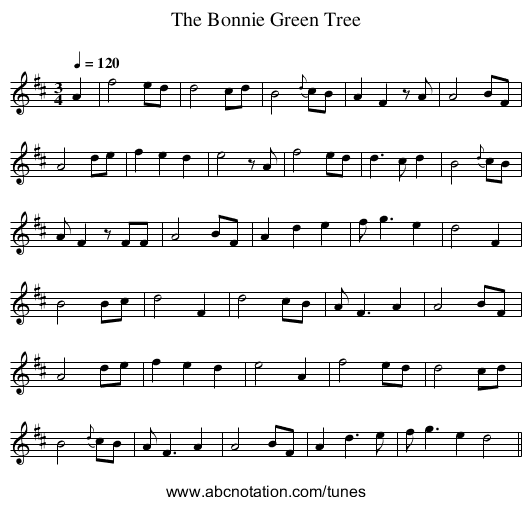 The Bonnie Green Tree - staff notation