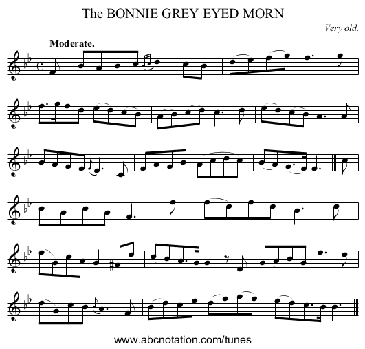 The BONNIE GREY EYED MORN - staff notation