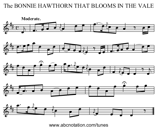 The BONNIE HAWTHORN THAT BLOOMS IN THE VALE - staff notation