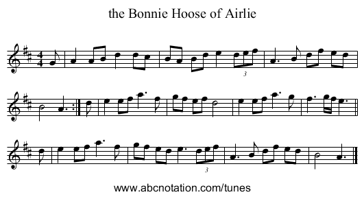 the Bonnie Hoose of Airlie - staff notation