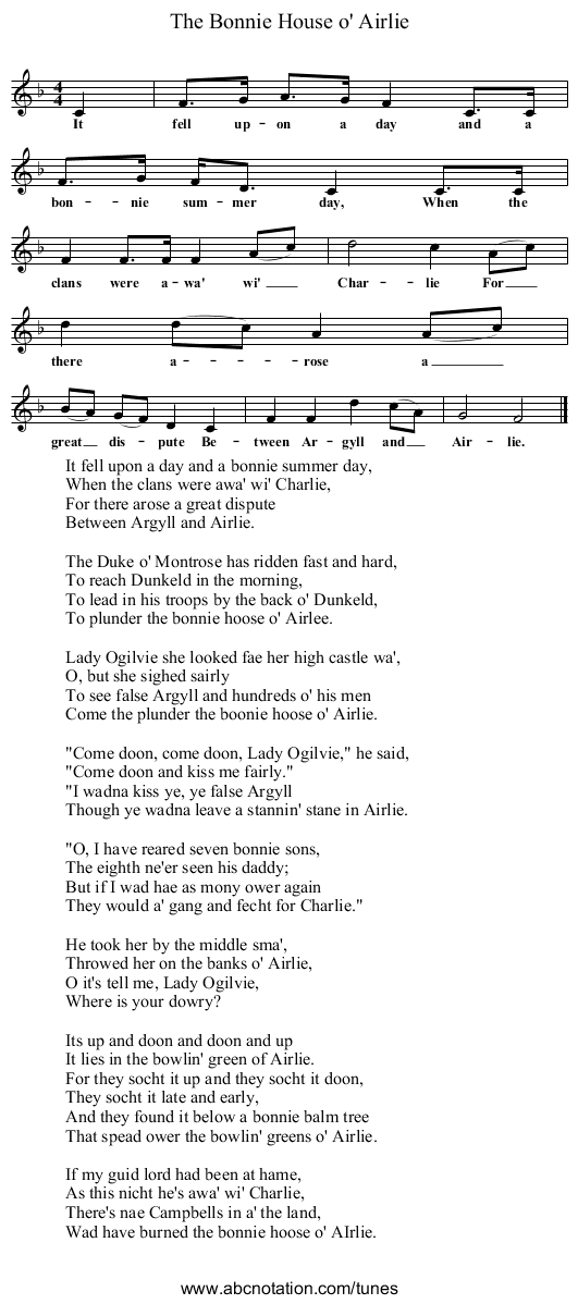 The Bonnie House o' Airlie - staff notation