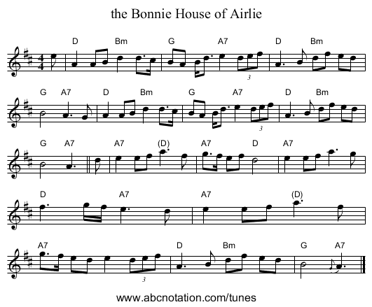 the Bonnie House of Airlie - staff notation