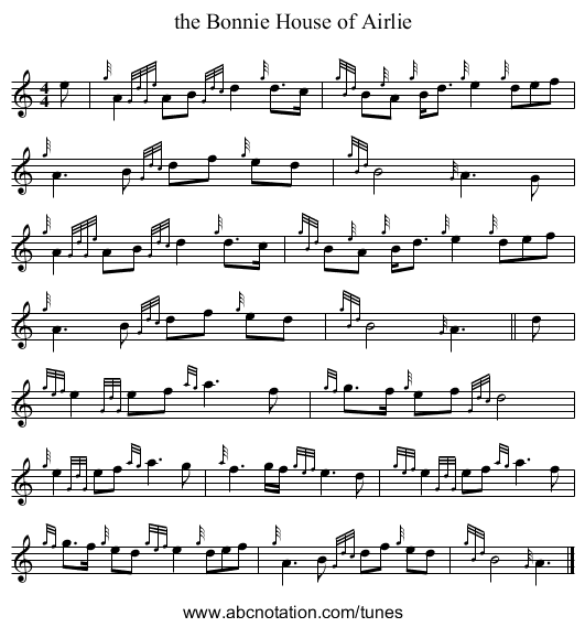 the Bonnie House of Airlie - staff notation