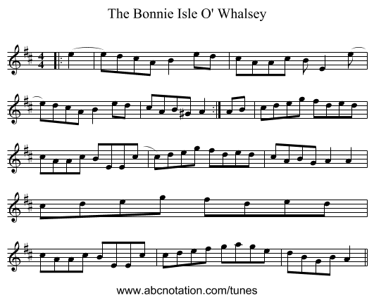 The Bonnie Isle O' Whalsey - staff notation
