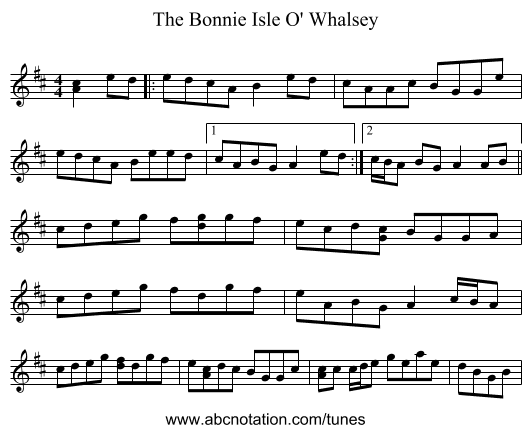 The Bonnie Isle O' Whalsey - staff notation