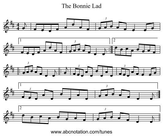 The Bonnie Lad - staff notation