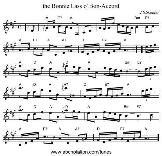 the Bonnie Lass o' Bon-Accord - staff notation
