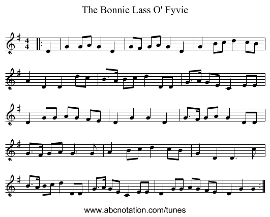 The Bonnie Lass O' Fyvie - staff notation