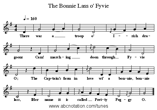 The Bonnie Lass o' Fyvie - staff notation