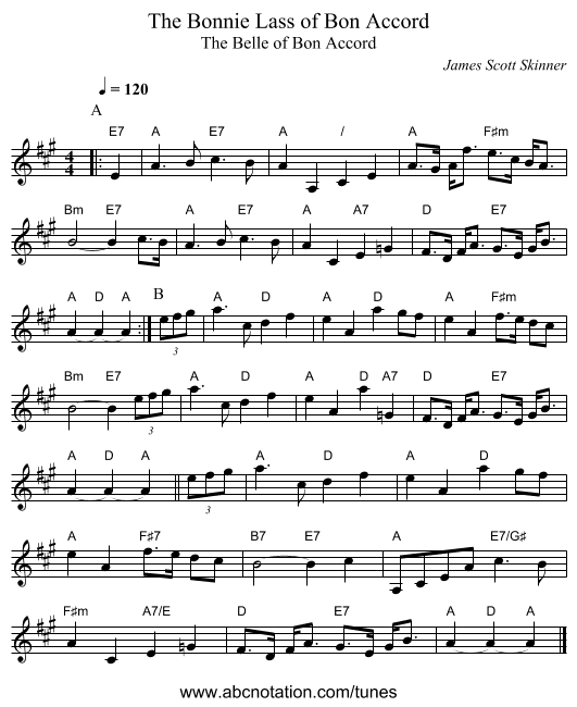 The Bonnie Lass of Bon Accord - staff notation