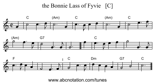 the Bonnie Lass of Fyvie   [C] - staff notation
