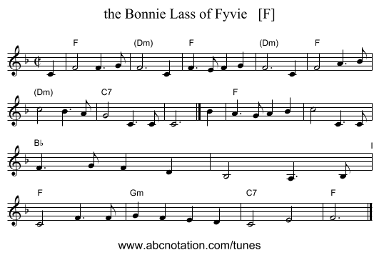 the Bonnie Lass of Fyvie   [F] - staff notation