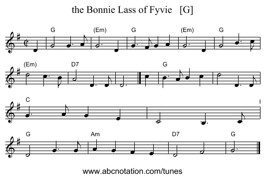 the Bonnie Lass of Fyvie   [G] - staff notation