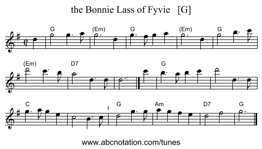the Bonnie Lass of Fyvie   [G] - staff notation