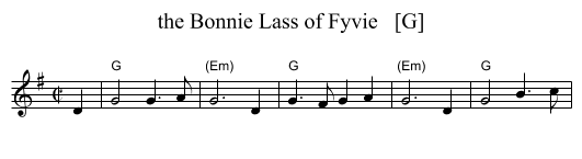 the Bonnie Lass of Fyvie   [G] - staff notation