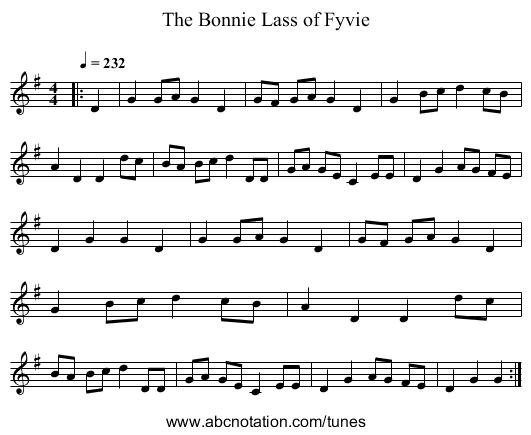 The Bonnie Lass of Fyvie - staff notation