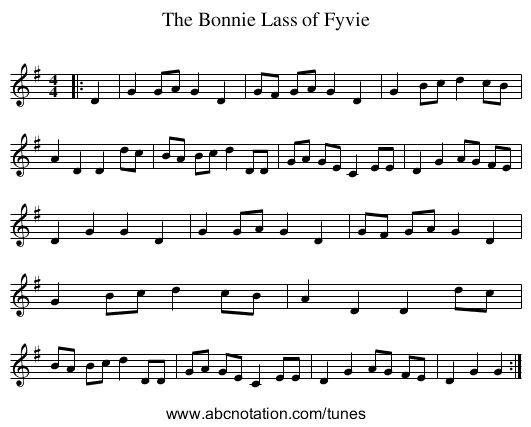 The Bonnie Lass of Fyvie - staff notation