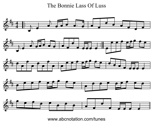 The Bonnie Lass Of Luss - staff notation