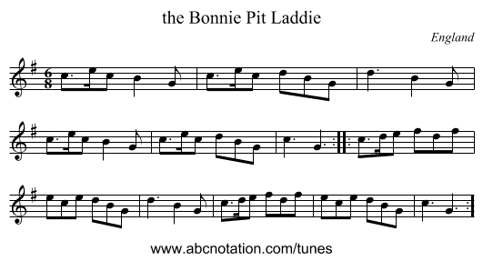 the Bonnie Pit Laddie - staff notation