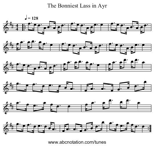 The Bonniest Lass in Ayr - staff notation