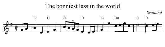 The bonniest lass in the world - staff notation