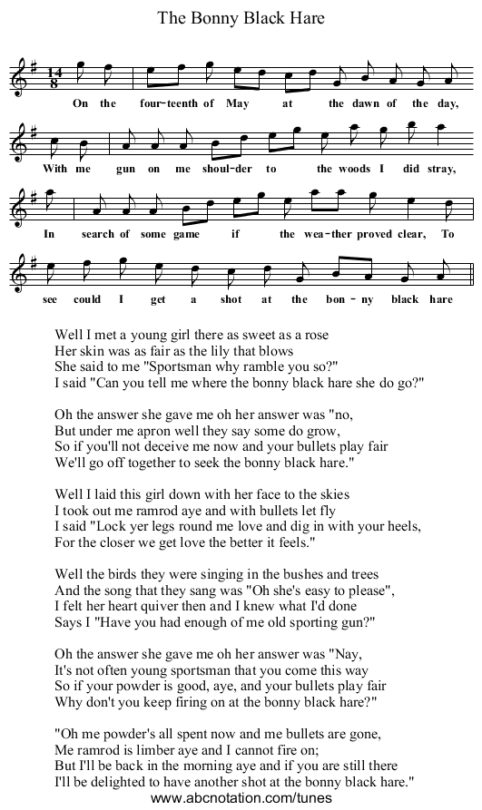 The Bonny Black Hare - staff notation