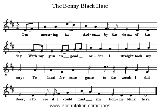 The Bonny Black Hare - staff notation
