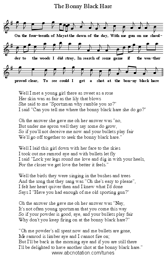 The Bonny Black Hare - staff notation